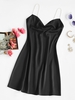 Mini Robe à Bretelle avec Fausse Perle à Col Bénitier M Noir