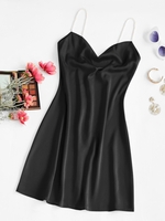 Mini Robe à Bretelle avec Fausse Perle à Col Bénitier M Noir