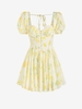 Mini Robe à Imprimé Fleur à Manches Bouffantes avec Bouton M Jaune clair