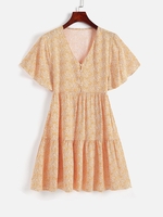 Mini Robe à Imprimé Fleurie avec Bouton M Jaune