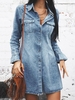 Mini Robe à Manches Longues en Vichy avec Poche à Rabat S Bleu