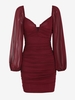 Mini Robe Ajustée Plissée Armature en V à Manches en Tulle Transparent S Rouge