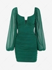 Mini Robe Ajustée Plissée Armature en V à Manches Transparentes L Vert profond