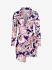 Mini Robe Asymétrique Plongeant à Imprimé Fleur M Bleu profond