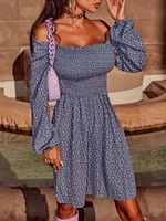 Mini-Robe avec Imprimée Fleurie à Volants S Bleu
