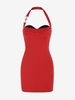 Mini Robe Bicolore à Col Halter en Métal L Rouge