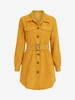 Mini Robe Chemise Ceinturée en Velours Côtelé avec Poche L Deep yellow
