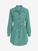 Mini Robe Chemise Ceinturée en Velours Côtelé avec Poche M Vert profond