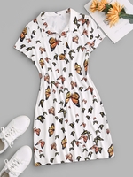 Mini Robe Chemise Papillon à Coupe Basse S Blanc