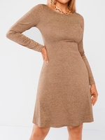 Mini Robe Chinée à Manches Longues à Lacets Au Dos M Café lumière