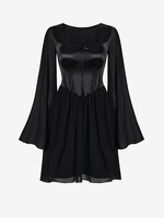 Mini Robe Corset à Manches Evasées M Noir