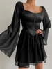 Mini Robe Corset à Manches Evasées S Noir