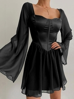 Mini Robe Corset à Manches Evasées S Noir