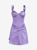 Mini Robe Corset en Satin à Volants S Pourpre