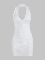 Mini Robe Courte Ajustée Drapée à Dos Nu S Blanc