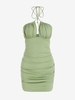Mini Robe Croisée Ouverte Au Dos à Volants M Vert