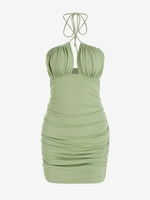 Mini Robe Croisée Ouverte Au Dos à Volants M Vert