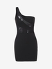 Mini Robe Débardeur Panneau en Maille Transparente à Une Epaule S Noir