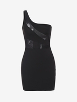 Mini Robe Débardeur Panneau en Maille Transparente à Une Epaule S Noir