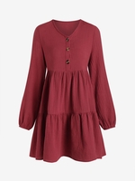 Mini Robe Décontractée avec Bouton en Avant à Manches Longues M Rouge foncé