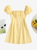 Mini-Robe Découpée à Manches Bouffantes avec Nœud Papillon L Jaune clair