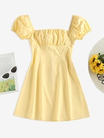 Mini-Robe Découpée à Manches Bouffantes avec Nœud Papillon M Jaune clair