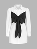 Mini Robe de Chemise Contrastée de Grande Taille avec Nœud Papillon