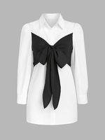 Mini Robe de Chemise Contrastée de Grande Taille avec Nœud Papillon