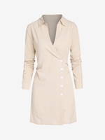 Mini Robe de Chemise Plissée à Manches Longues S Café lumière