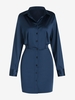 Mini Robe de Chemise Soyeuse à Manches Longues L Bleu profond