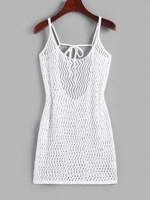 Mini Robe de Plage Ajourée Au Crochet sans Dos L Blanc