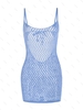 Mini Robe de Plage Ajourée Au Crochet sans Dos M Bleu