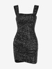 Mini Robe de Soirée Ajustée Plissée Encoche en V avec Paillettes S Noir