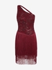 Mini Robe de Soirée Formelle à Une Epaule à Frange S Rouge foncé