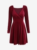 Mini-Robe de Soirée Superposée en Velours à Manches Longues M Rouge foncé