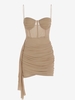Mini Robe Drapée à Bretelle en Maille Transparente S Café