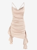 Mini Robe Drapée Croisée en Avant en Satin à Volants S Rose clair