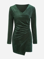 Mini Robe Drapée Côtelée en Velours S Vert profond