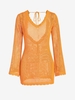 Mini Robe en Tricot Ajourée Transparente sans Dos L Orange