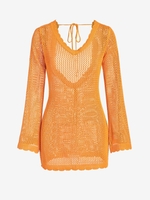 Mini Robe en Tricot Ajourée Transparente sans Dos L Orange