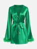 Mini-Robe Enveloppée à Ourlet avec Plume en Satin M Vert