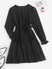 Mini Robe Enveloppée en Couleur Unie à Manches Longues Xs Noir