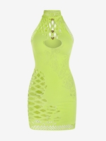 Mini-Robe Evidée sans Manches avec Strass avec Boutons Taille unique Vert