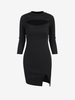 Mini Robe Fendue Découpée en Avant à Manches Longues 2xl Noir