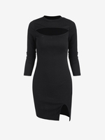 Mini Robe Fendue Découpée en Avant à Manches Longues 2xl Noir