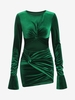 Mini Robe Fendue Découpée Tordue à Manches de Cloche en Velours M Vert profond