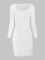 Mini Robe Fendue en Avant Festonnée à Ourlet en Dentelle M Blanc