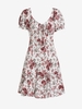 Mini-Robe Fleurie à Manches Bouffantes à Col Noué M Blanc