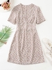 Mini Robe Fleurie à Taille Empire à Volants S Café lumière