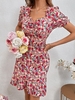Mini-Robe Fleurie Sirène à Manches Bouffantes à Volants Xl Multi a